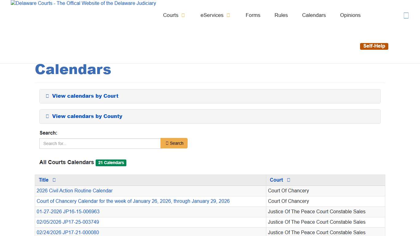 Calendars - Delaware Courts - State of Delaware